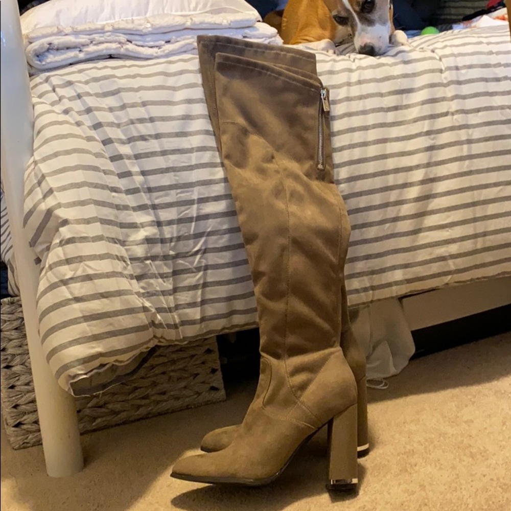 Marc Fisher taupe faux suede over the knee boots